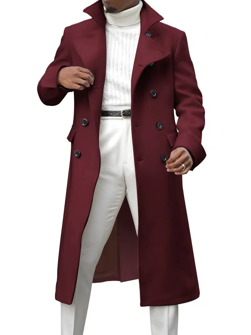 Men's Lapel Collar Double Breasted Long Trench Coat - Walmart.com