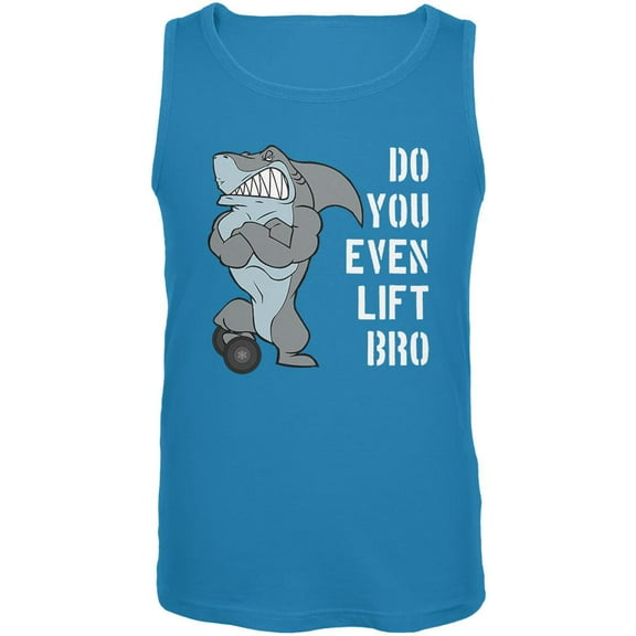 Muscular Shark Do You Even Lift Bro Workout Gym Rat Mens Tank Top Turquoise SM