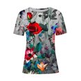 thumbnail image 3 of Womens Casual Shirts Colorful Spring Floral Print Blouses Plus Size Loose Pullover Short Sleeve T-Shirts Summer Clothing Top with Short Sleeves, 3 of 4