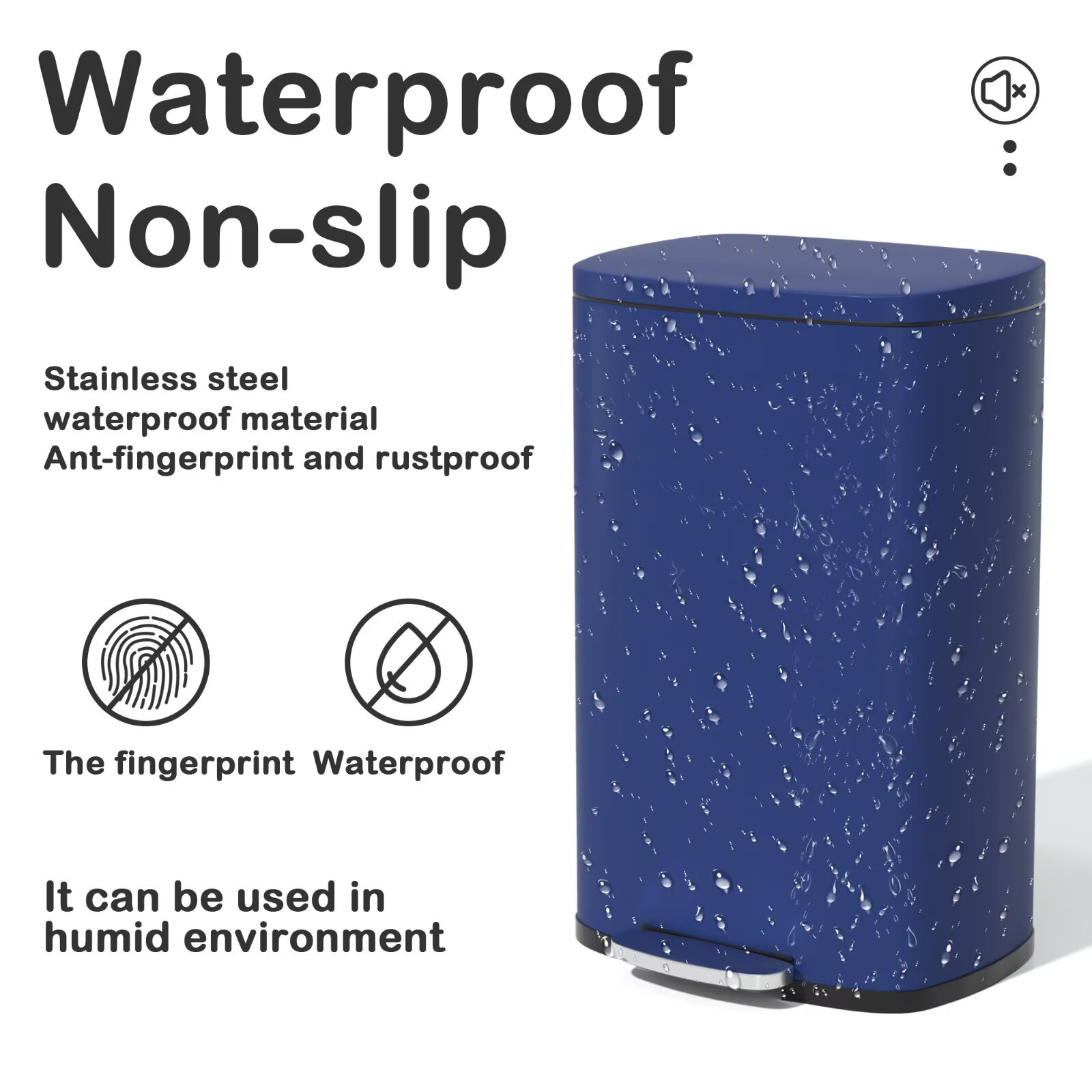 YRLLENSDAN 50 Liter/13 Gallon Stainless Steel Trash Can, Garbage Can with Lid and Removable Inner Bucket, Fingerprint Proof Trash Bin for Bathroom Kitchen Bedroom Office, Deep Blue