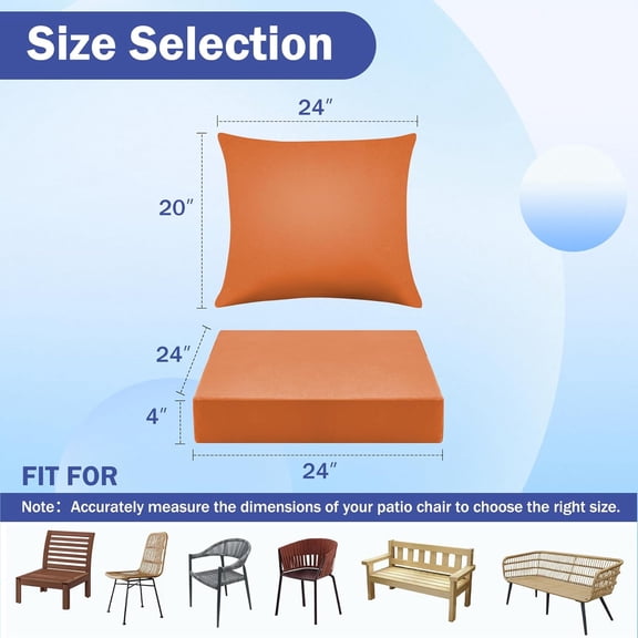 Outdoor Seat Cushion Set, Waterproof & Fade Resistant Chair Cushions, Outdoors Cushion for Furniture, 24 x 24 x 4 Inch, Outdoor Couch Cushions with Handle and Ties, Spice