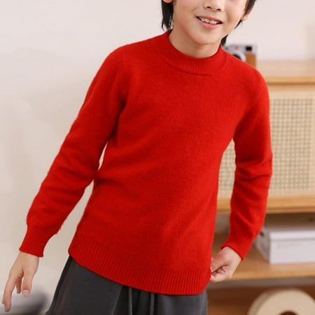 

ATOGUTA Shirts for Boys Basic Turtleneck T-Shirt Tops Long Sleeve Clothes Kids Boys Girls Thermal T Shirts Red Size 4T-18