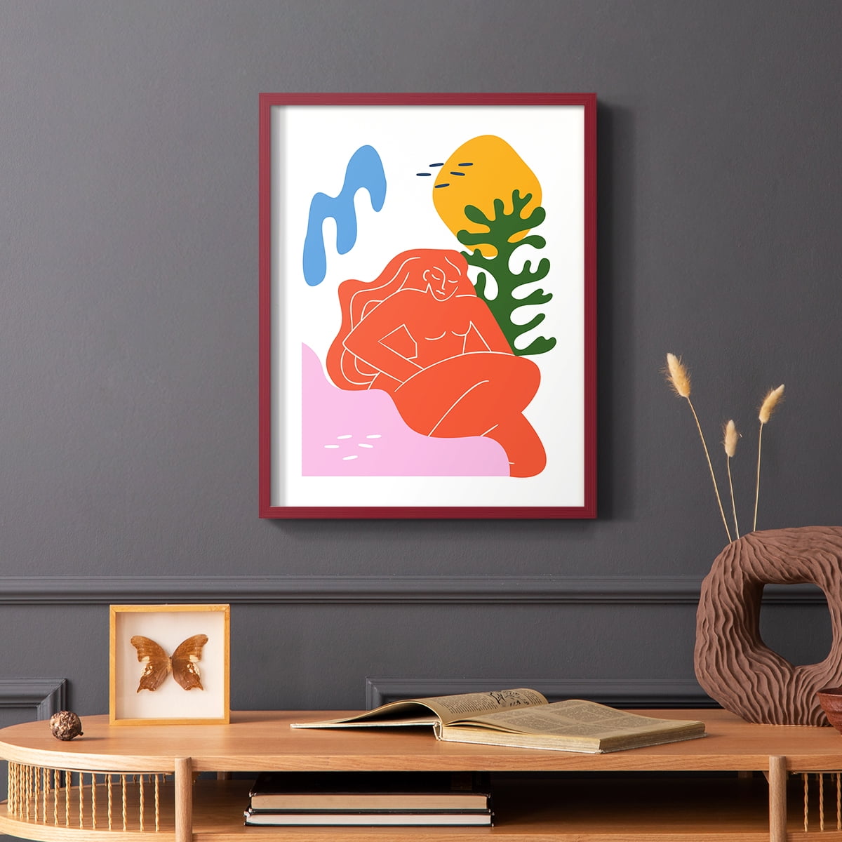 Matisse CDXLIX in Red Solid Wood Framed Print No Nail Hanging