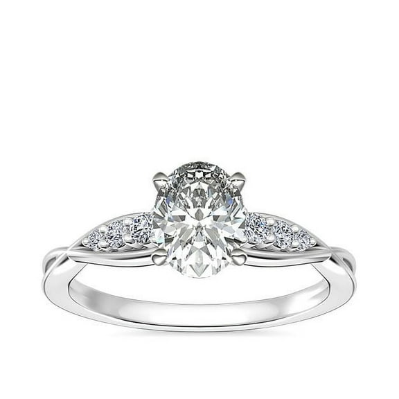 0.65 Ct Excellent Oval Cut Real Diamond Latest Design Solitaire with Accents Ring for Anniversary Gift Solid 14K White Gold Size 7