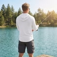 thumbnail image 5 of Men's UPF 50+ Sun Protection Hooded Fishing Shirt with Integrated Face Cover Long Sleeve Quick Dry Rash Guard White S, 5 of 9