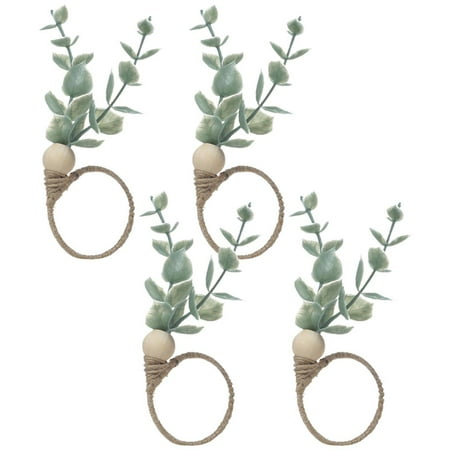 

Julam Eucalyptus Leaf Napkin Ring - 4pcs Wooden Beads Rustic Farmhouse Napkin Rings - Faux Eucalyptus Serviette Buckles Holder Home Dining Table Decor