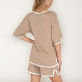 thumbnail image 6 of Women's Knit Lounge Set with V-Neck Top and Drawstring Shorts Featuring Contrast Trim - Khaki, X Large, 6 of 7