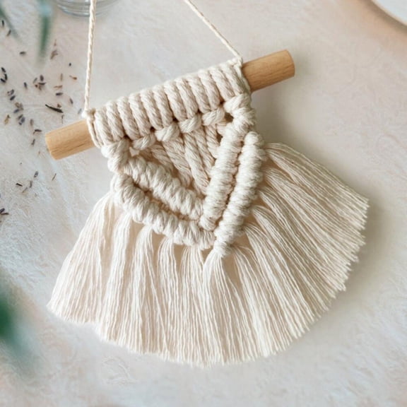 1 PC Mini Macrame Wall Hanging Cute Macrame Ornaments Decor Handmade Woven Tapestry Tassel Boho Art Woven Decor for Apartment Room Home Office Decoration Gifts