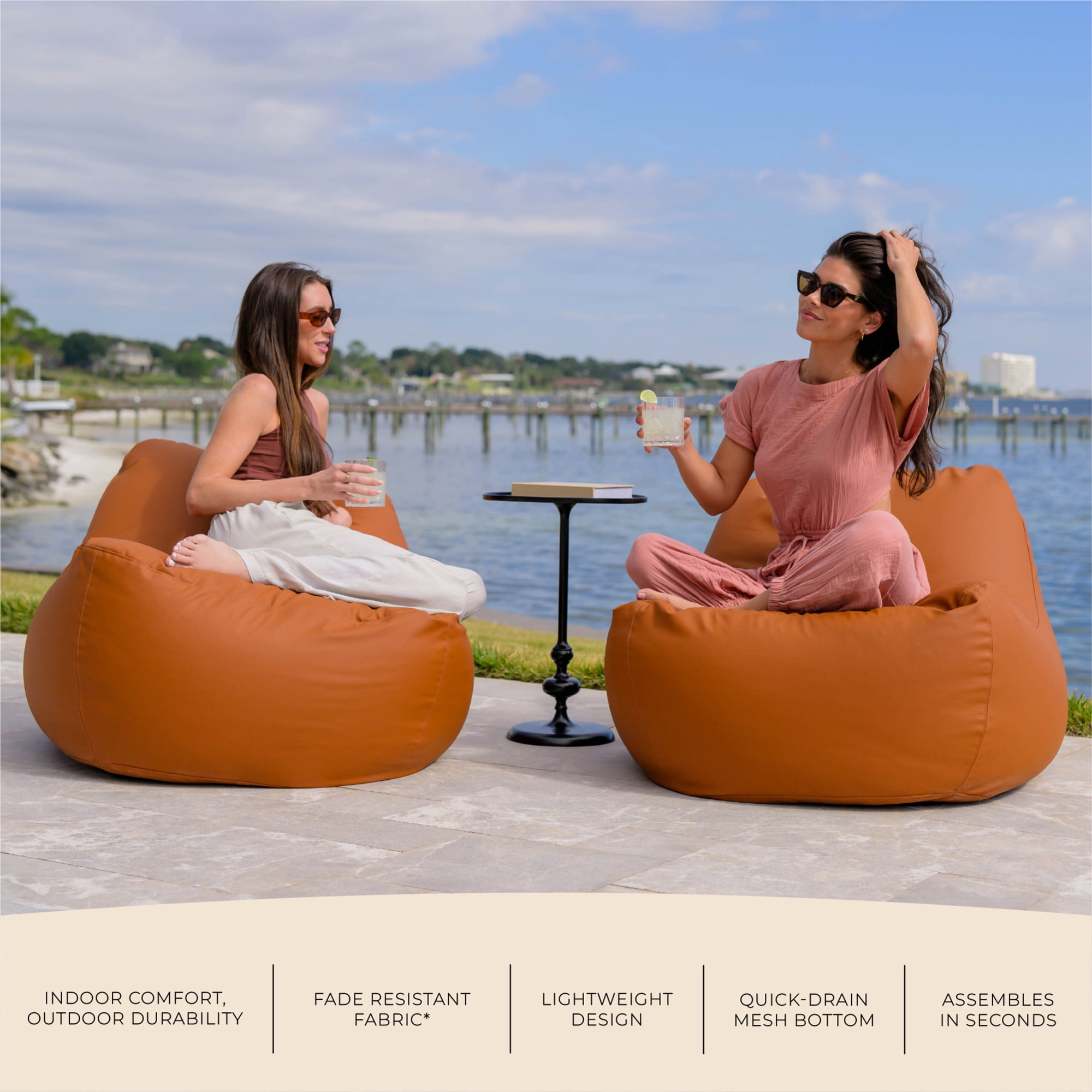 Big Joe Luft Outdoor Patio Chair, Lightweight Bean Filling, Silicone Leather, Honey Sand