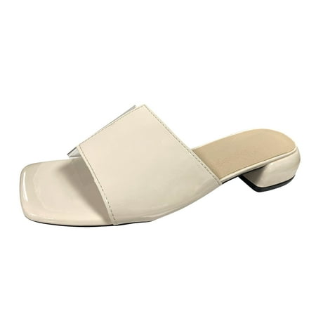 

LIANGP Women s Sandals Ladies Fashion Summer Leather PVC Vamp Thick High Heel Sandals And Slippers Women s Shoes Beige Size 8.5