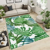 Giant Palm Leaves of Tropical Plants Area Rugs, Green Printed Leaves Modern Rugs, Soft Machine Washable Breathable Carpet Mat for Room Living Room Farmhouse Kindergarten 2'x3'