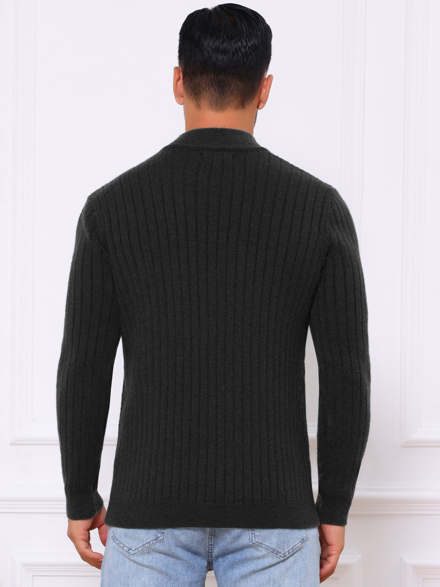 DARING DIVA Men's Casual Pullover Knitted Mock Neck Polo Sweater S Black