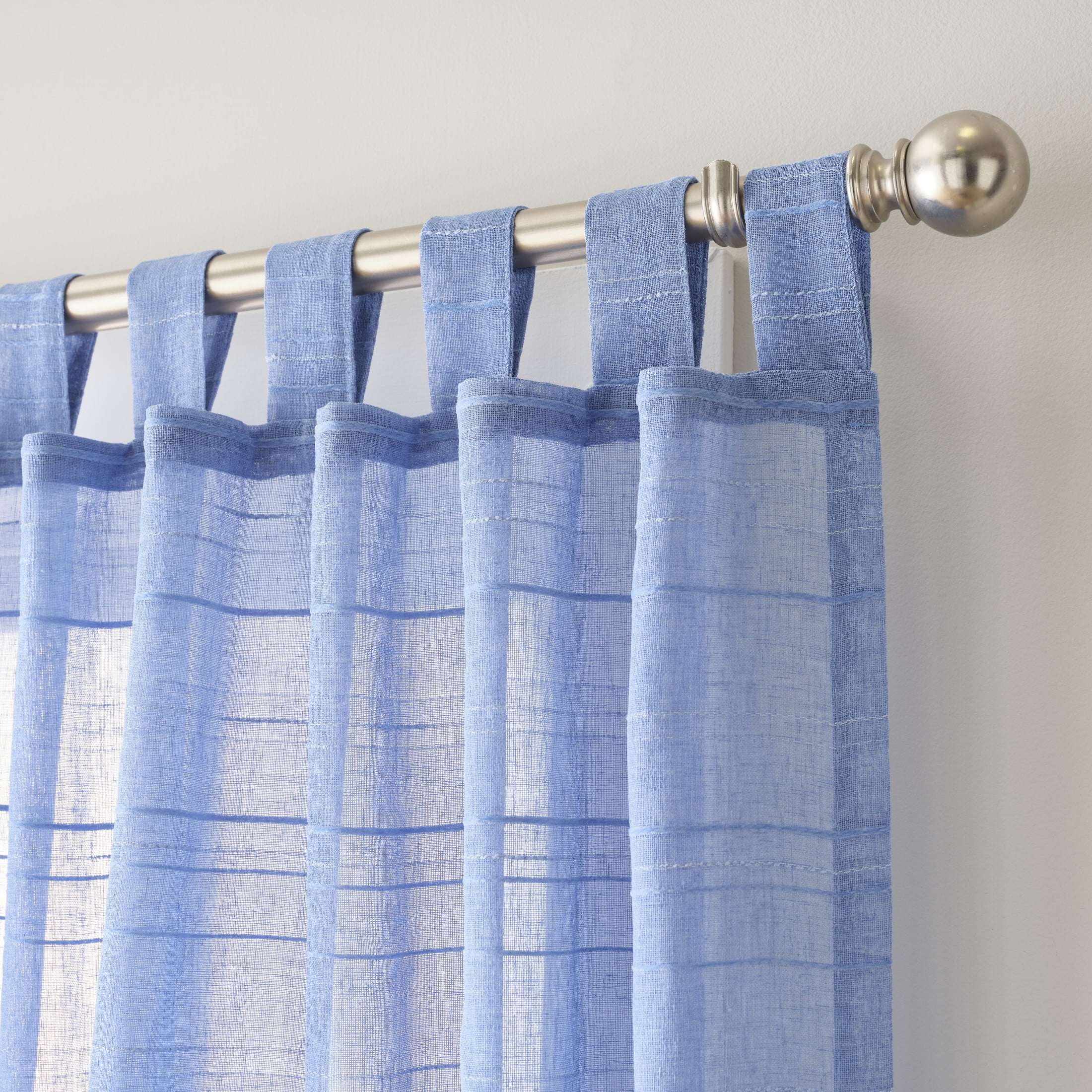 Mainstays Woven Stripe Sheer Tab Top Curtain, Single Panel, Blue, 50" W x 95" L