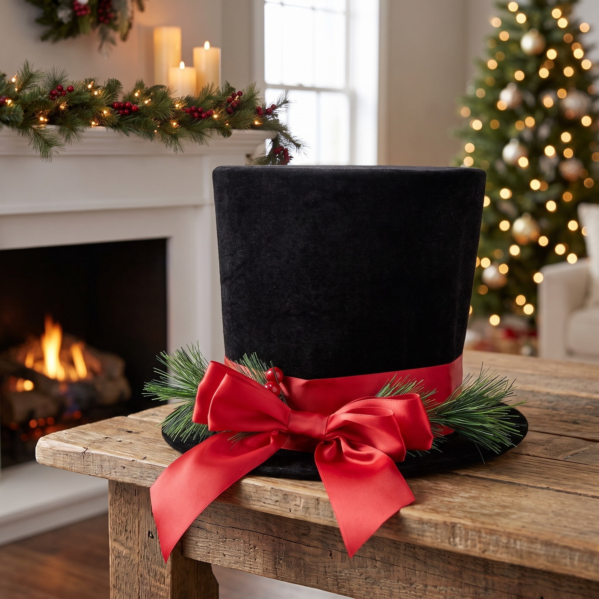 Top Hat Christmas Decoration, Black and Red, 7.5", by Holiday Time