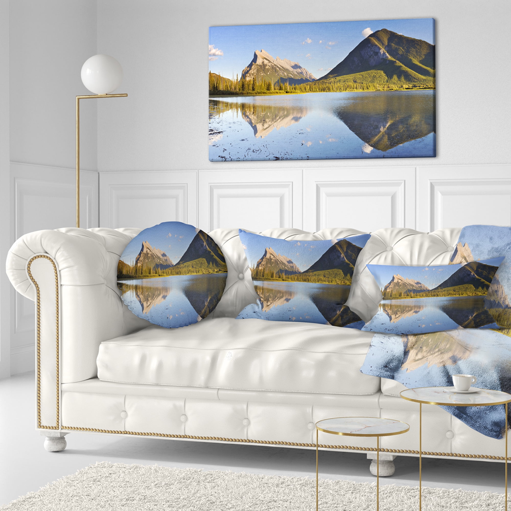 Designart Vermillion Lakes and Mount Rundle - Landscape Printed Throw Pillow - 12x20