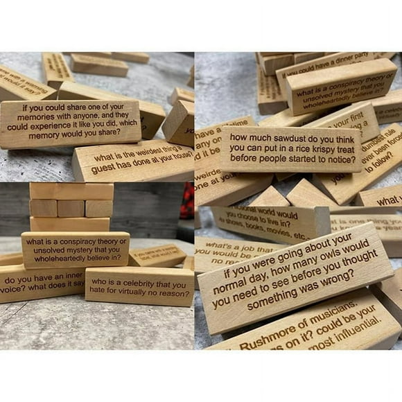 54 Pieces Questions Tumbling Tower Game, Giant Wood Stacking Game with Scoreboard,XL16690