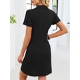 thumbnail image 3 of jinghuiyue Womens Summer Casual Dress Collared V Neck Short Sleeve Waffle Knit Stretch Mini T Shirt Dresses S, 3 of 7