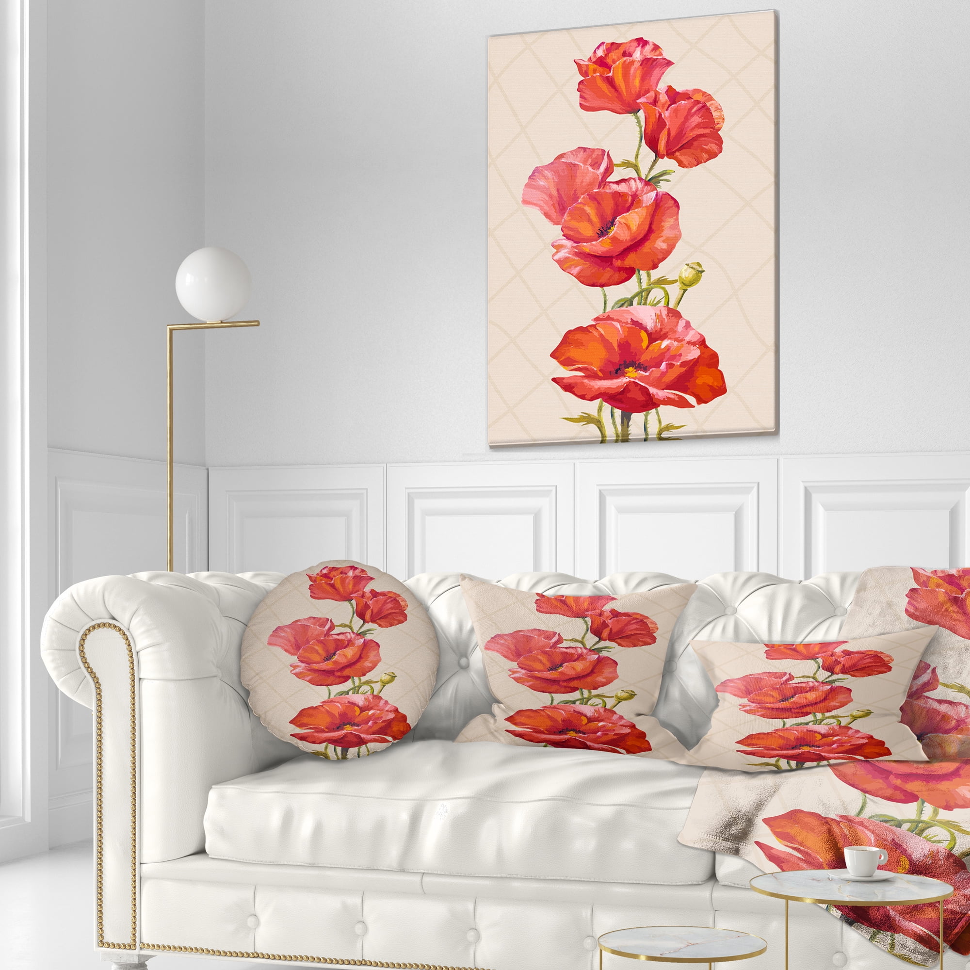 Designart Bunch of Poppies Vector Art - Floral Throw Pillow - 12x20