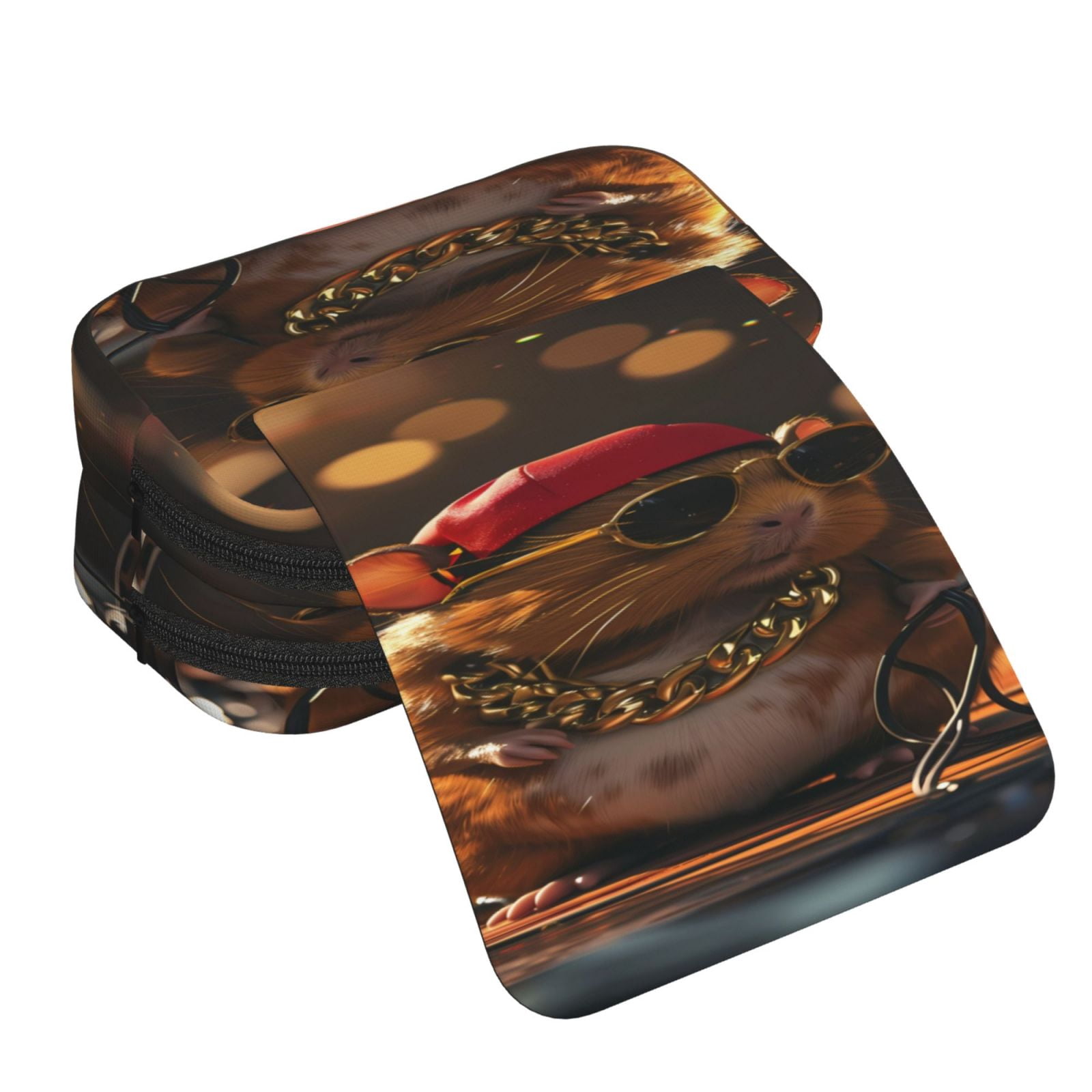 Rateoe Hip-Hop Guinea Pig. Pattern Double Clamshell Pen Case, Storage Organizer with Two Zipper Compartments– Holds Up to 50 Pencils & Pens