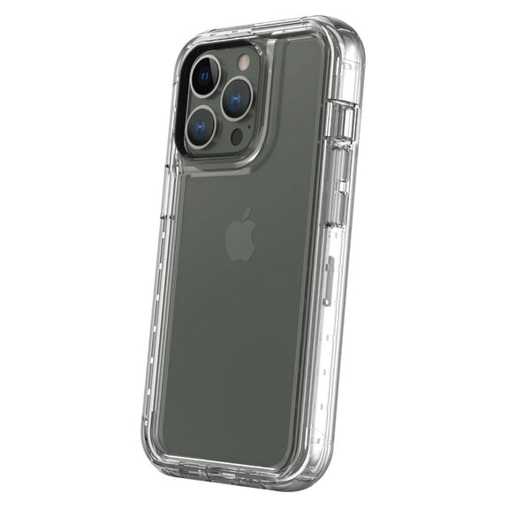 onn Rugged Phone Case with Holster for iPhone 13 Pro Max / iPhone 12 Pro Max - Clear