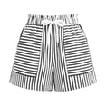 thumbnail image 6 of Women's Solid Color Striped Drawstring Elastic Waist Pants with Multi-Pockets, Soft Polyester Shorts for Casual Summer Travel & Active | TruBelle,Black L, 6 of 6