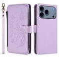 thumbnail image 2 of Magnetic Clasp Flip Stand Case for iPhone 17 Pro with Lanyard 5-Card Holder  Butterfly Flower Multi-card Zipper Wallet Leather Phone Case,Light Purple,For iPhone 17 Pro, 2 of 8