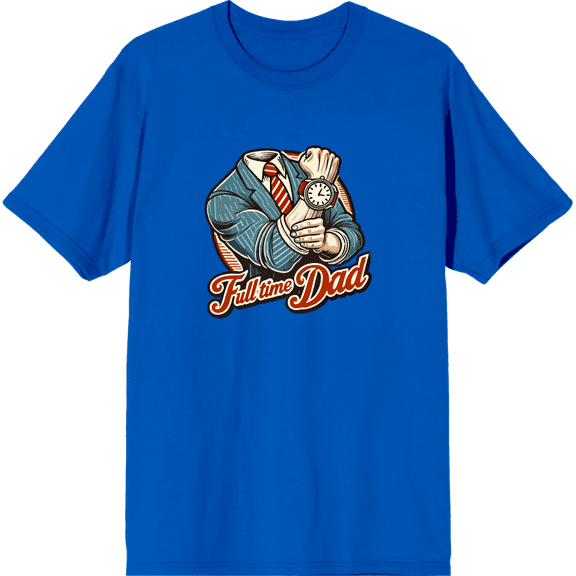 Full Time Dad Business Suit Adult Royal Blue Crew Neck Short Sleeve Tee-Small