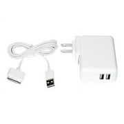 Premiertek Dual USB AC Charger & Sync Cable - Power adapter - 2100 mA - 2 output connectors (USB) - white - for Apple iPad/iPhone/iPod