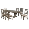 thumbnail image 1 of 7pc Rustic Gray Brown Wood Dining Set with 6 Beige Linen Chairs, 1 of 10