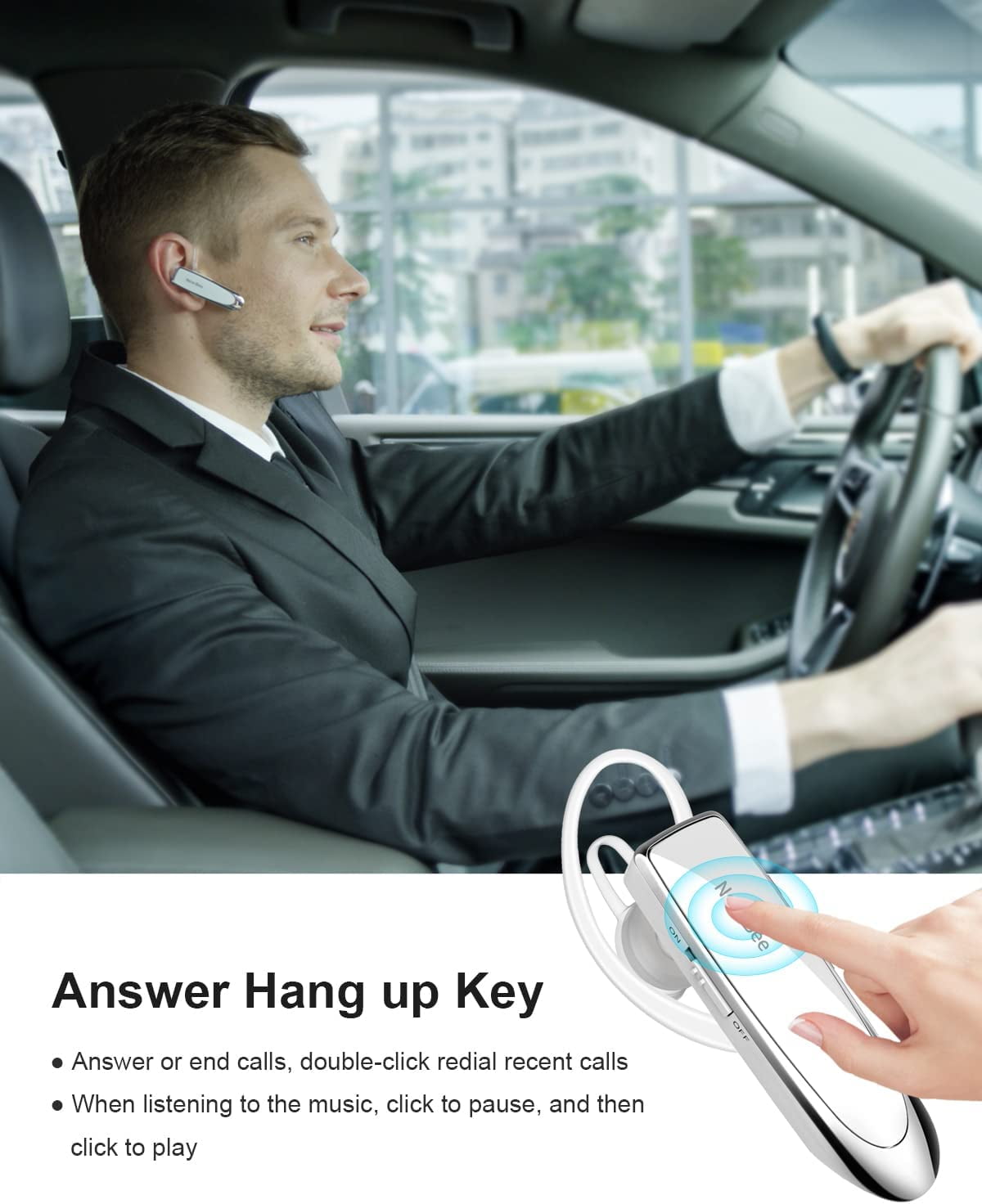 General [2 Pack] Bluetooth Earpiece V5.0 Wireless Handsfree Headset 24 Hrs Driving 60 Days Standby Time with Bluetooth Headset for iPhone Android Laptop Truck Driver(White)