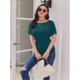thumbnail image 5 of Women's Solid Short Sleeve Boat Neck Dolman Top with Side Shirring Trendy Casual Loose Fit T-Shirt, 5 of 7