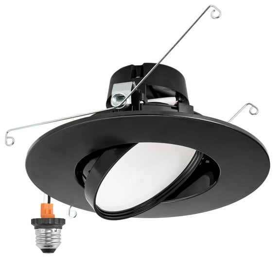 Maxxima 5" and 6" Rotatable LED Retrofit Downlight Gimbal, 1000 Lumens, 11W, 5 CCT, Dimmable, Black Trim.