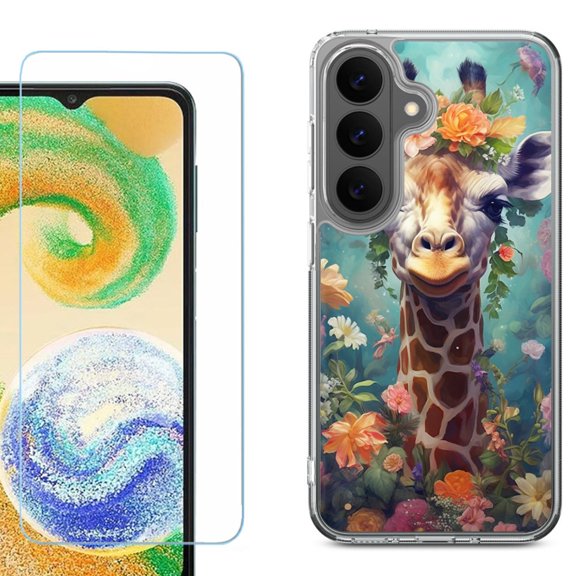 Phone Case for Samsung Galaxy A37 5G, with Screen Protector, by OneToughShield - Giraffe Flower