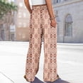 thumbnail image 6 of Summer Bohemian Wide Leg Lounge Pants Women Retro Patchwork Print Elastic Drawstring Waist Flowy Palazzo Pants with Storage Pockets Pink 2XL, 6 of 8