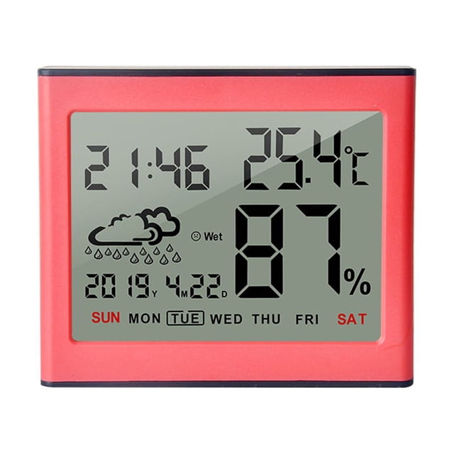 Wosthever Termómetro -10-50 ℃ Higrómetro electrónico digital Estación meteorológica Medidor de humedad de temperatura interior con pilas Termómetros naranja rosa