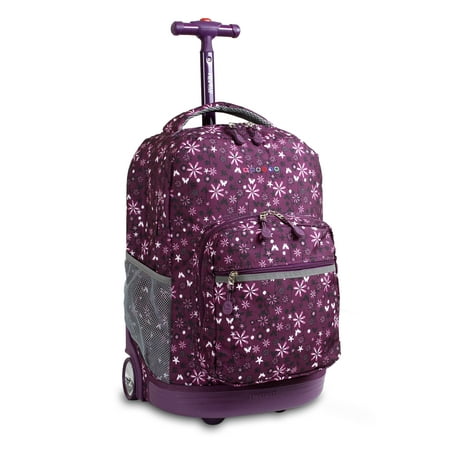 J World Girls Sunrise 18" Rolling Backpack For School And Travel, Garden Purple