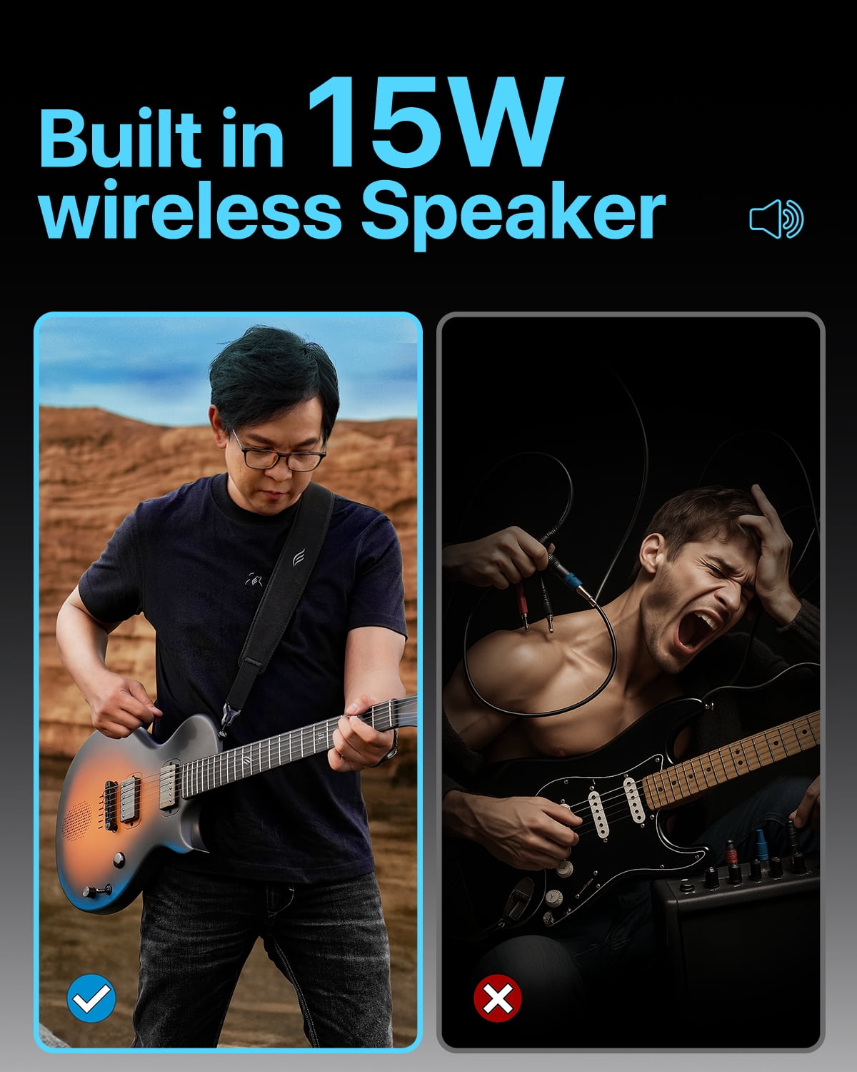 Enya Electric Guitar Jack Signature Sonic JT Smart Electric Carbon Fiber Guitarra with 15W Wireless Speaker, All-in-One Portable Rig for Street Performers & Home Studios