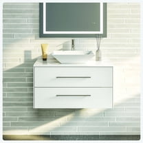 Totti Wave 30" White Modern Bathroom Vanity w/ Super White Man-Made Stone Top & Sink