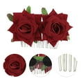 thumbnail image 3 of Unique Bargains 1 Pc Women's Portable Simulated Flowers Hair Clip Comb for Parties Red Polyester Fabric Iron, 3 of 4