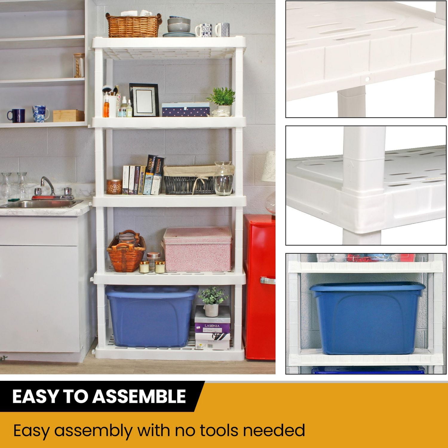 Hyper Tough Plastic Storage Shelf 5-Tier 73.80"Hx 17.75"D x 36"W 2-Pack White-750 lbs Total Capacity