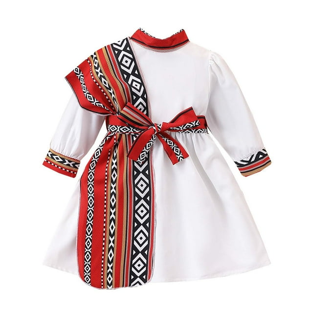 MIASHUI Elegant Long Sleeve Robe Dress for Girls with Scarf and Belt Set Autumn Spring Fashion Attire White,2-3 Years
