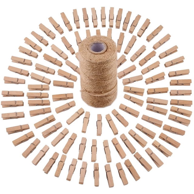 Mini Pinzas de Madera 4,8cm | Juego de 100 pinzas pequeñas de madera | Clips decorativos para fotos de madera para pasatiempos creativos de bricolaje
