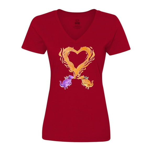 Inktastic Fire Heart Dragons Women's V-Neck T-Shirt