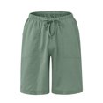 thumbnail image 3 of Domuza Men's Summer Casual Cotton Linen Shorts with Drawstring Elastic Waist, Beach Shorts with Pockets, Outdoor Fashion Light Green M, 3 of 5