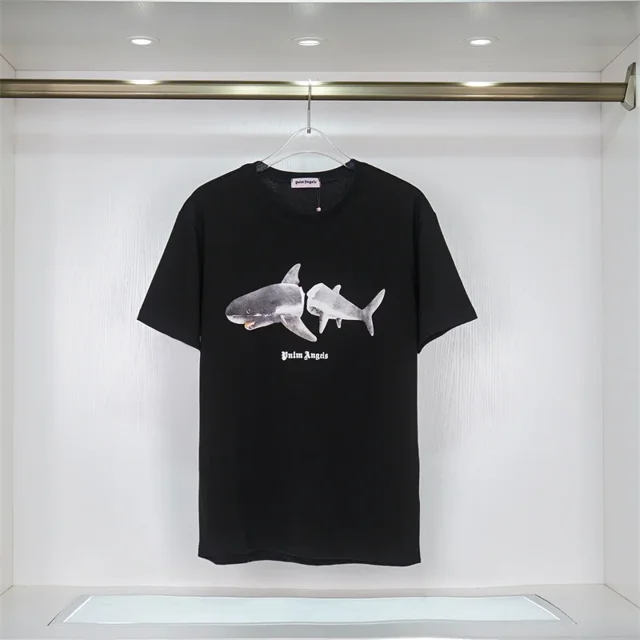 Camiseta informal de manga corta para hombre y mujer, camisa con cuello redondo, letras difusas en la espalda, naranja, hombros sueltos, talla grande, palm angels1