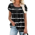 thumbnail image 5 of Womens Flowy Tunic Tops Petal Short Sleeve Floral Print Tees Pleated Dressy Casual Tshirts Summer Clothes (XL, Black), 5 of 5