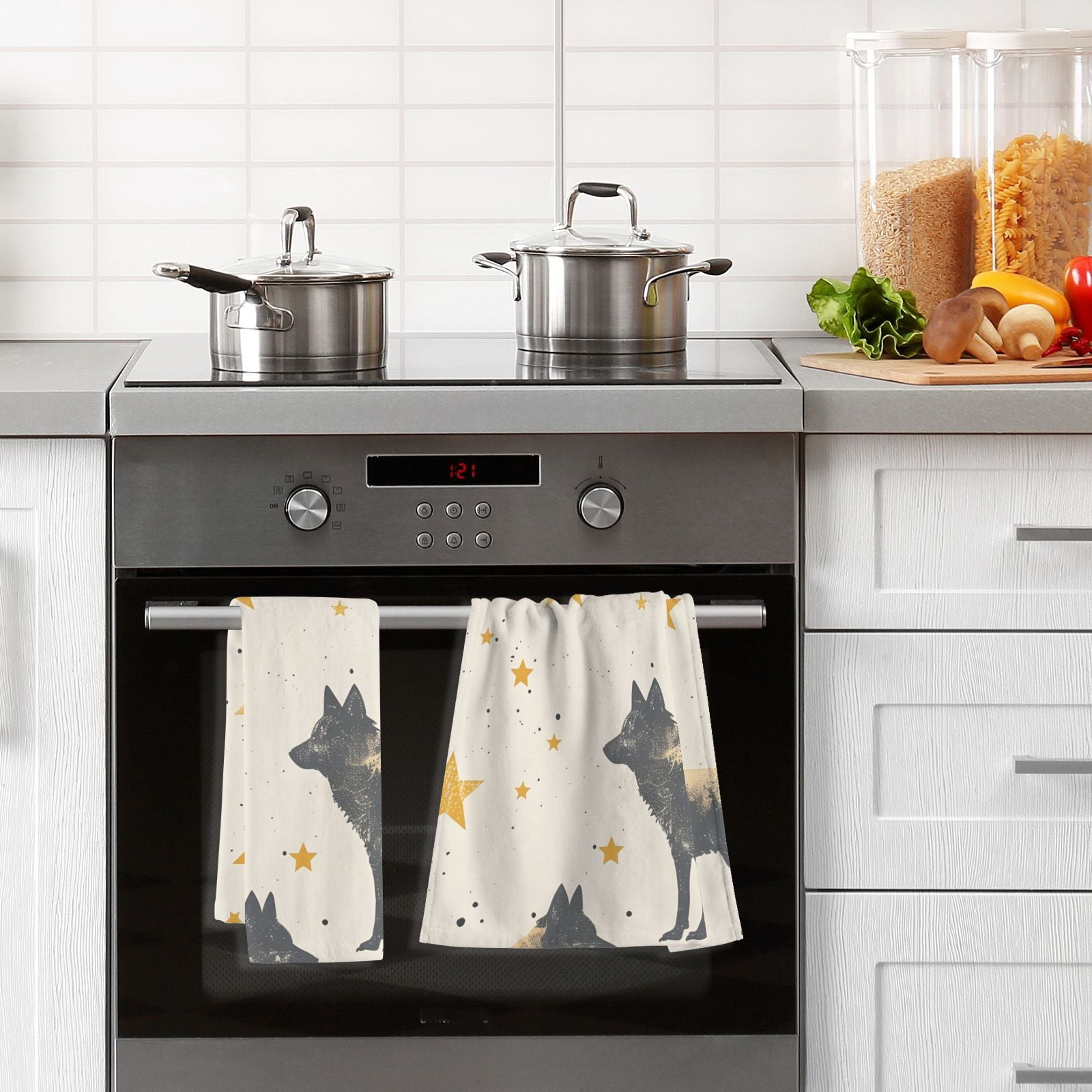 Wolf Stars Hand Towels Cotton Bath Towels Large Face Towels Absorbent for Bathroom 2 Packs