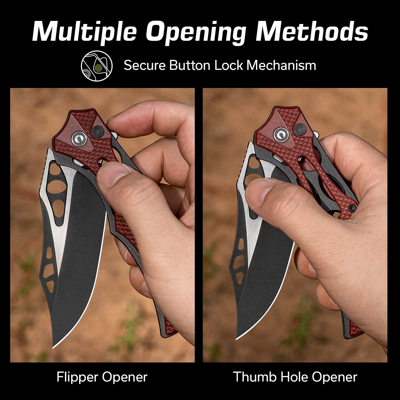 CIVIVI Biophase Pocket Folding Knife with 3.48" Nitro-V Blade, Black Aluminum with Burgundy Coarse G10 Handle C23083C-1