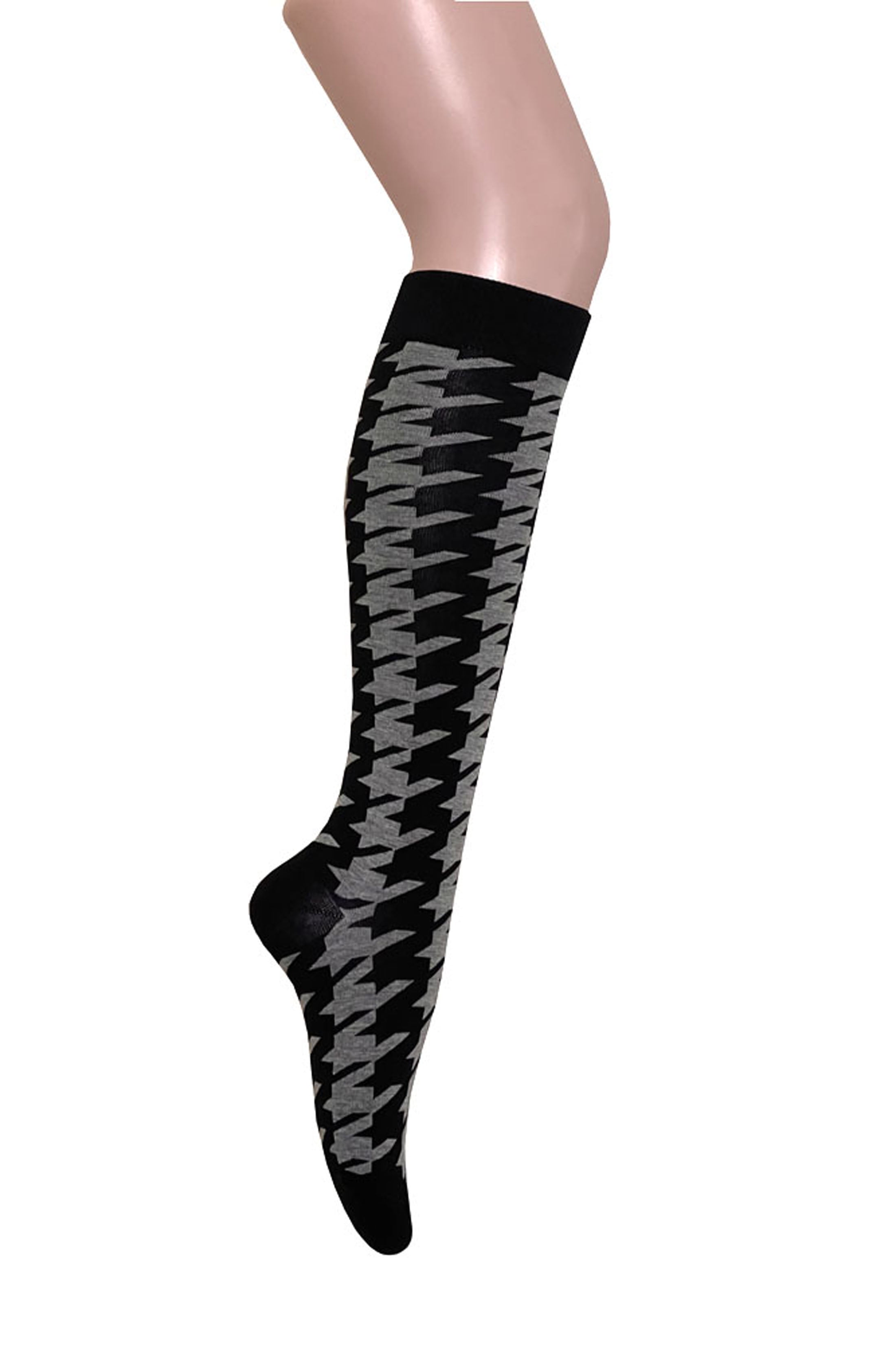 Novelty Houndstooth Pattern Women Knee High Tube Socks in Black with ...