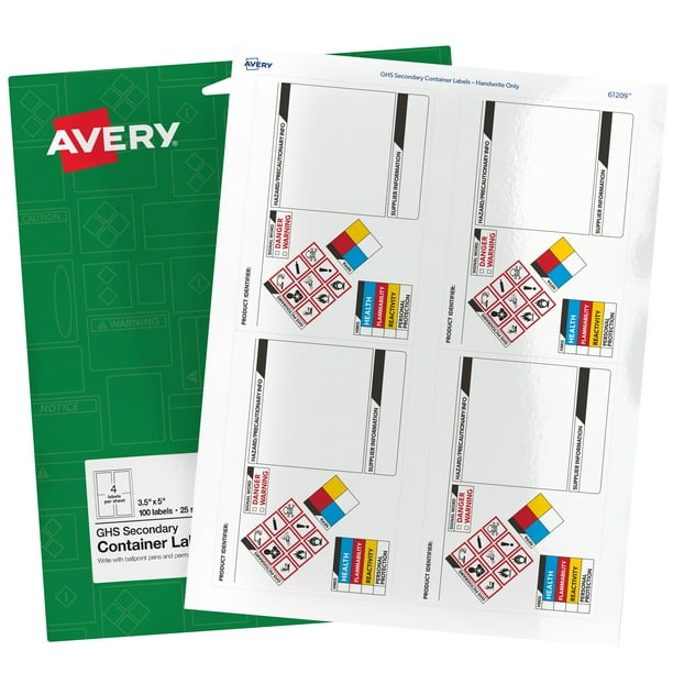 Avery GHS Secondary Container Labels, PrePrinted, Handwrite Only, 3.5